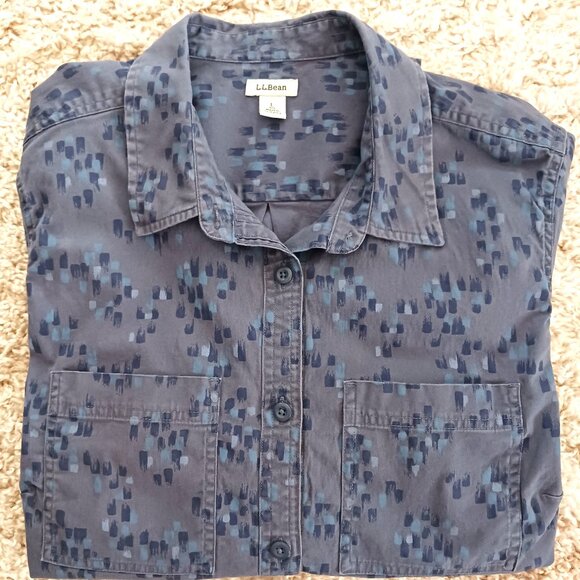 L.L . Bean Woman's Long Sleeve Blouse Geometric Grey Pockets Size Large Western - Picture 1 of 12